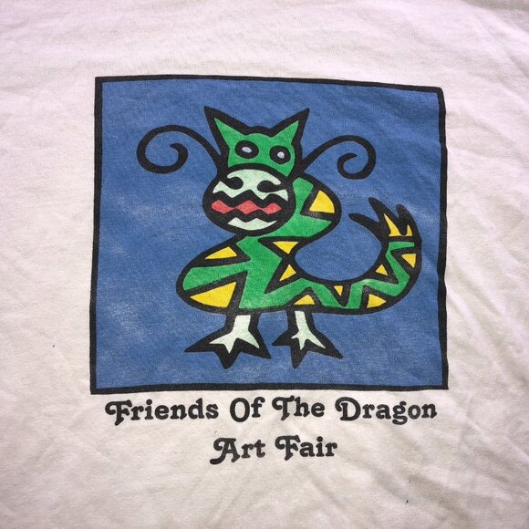 Gildan Men's T-Shirt Medium Friends of The Dragon Art Fair Graphic Tee White - Picture 1 of 11